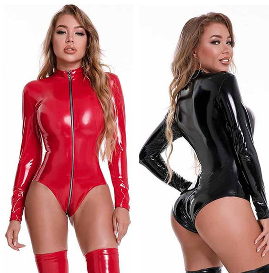 Bright Patent Leather Nightclub Bodysuit PU Sexy Lingerie