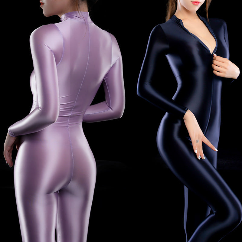 Shiny Luxury Shiny Thin Silky Tight Jumpsuit