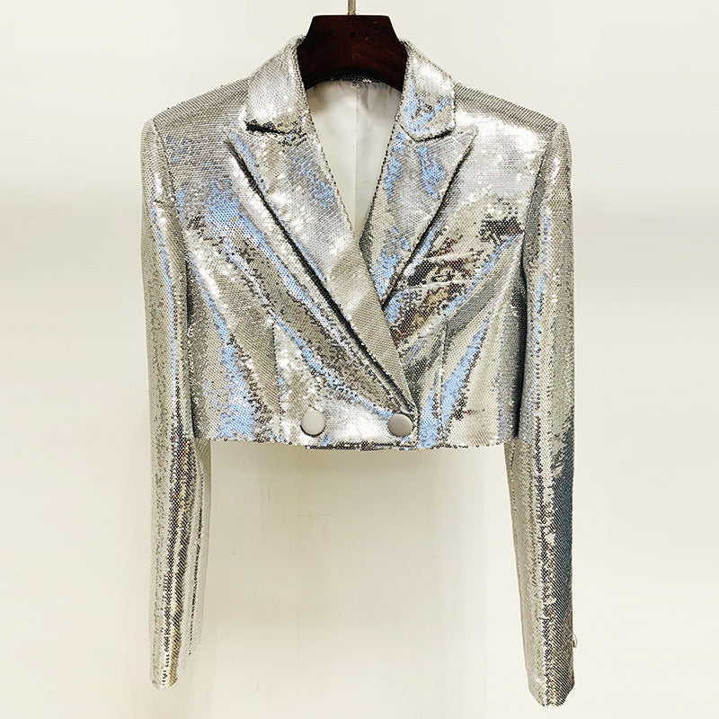 Shiny Sequin Short Suit Half Skirt Suit Two-piece Set