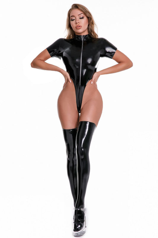 Bright Patent Leather Bodysuit High Elastic Leather PU