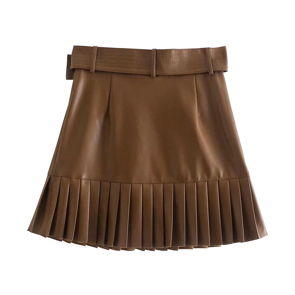 Women's PU Leather Pleated Skirt