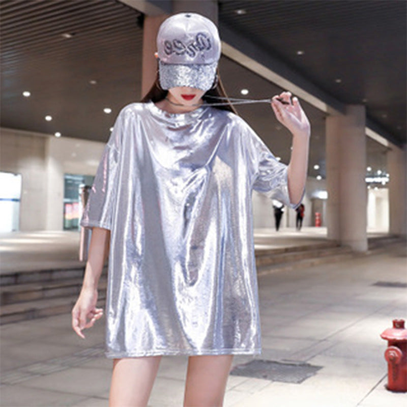 Women's Loose Mid-length Shiny Luminous Top