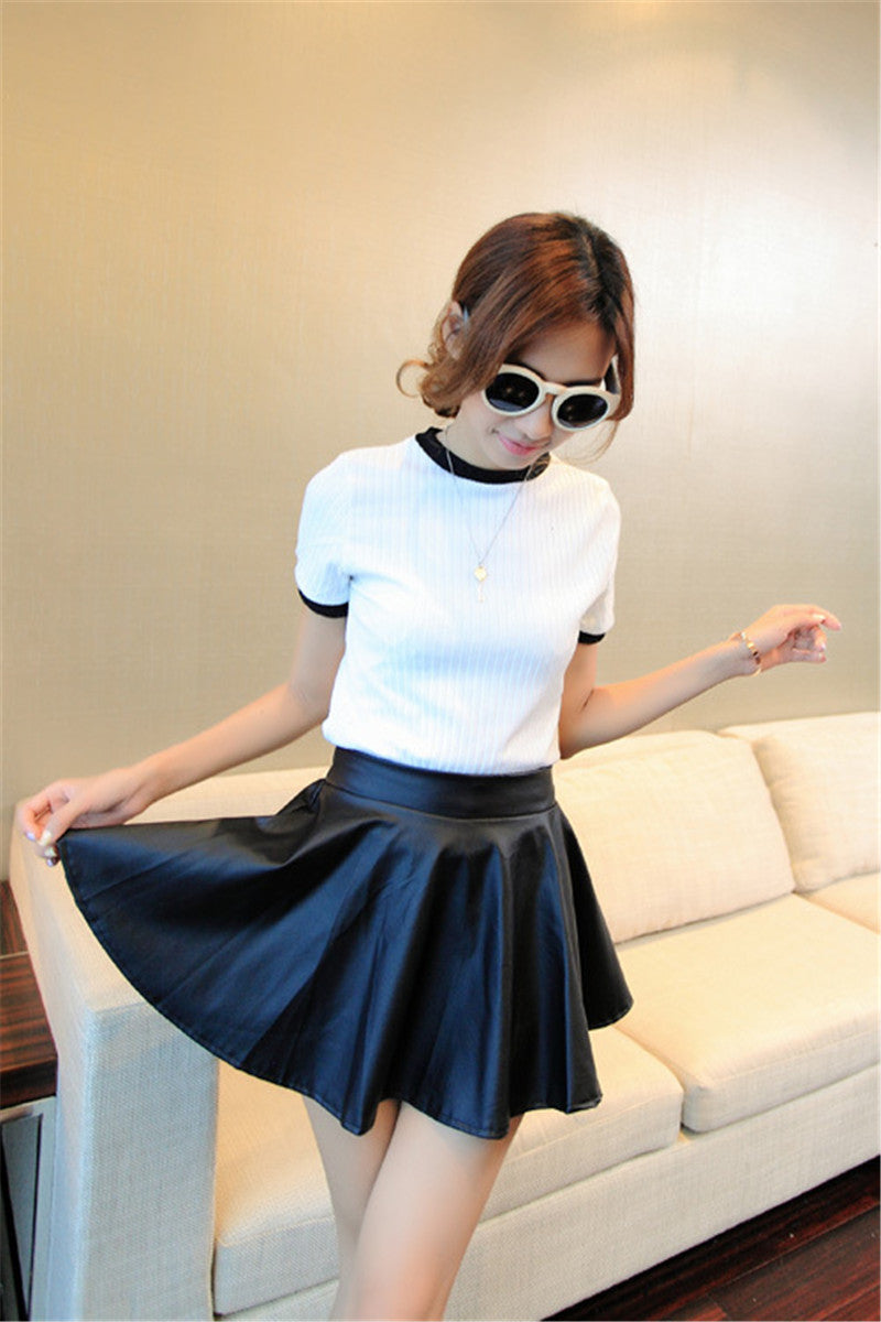 High Waist Pu Leather Skirt Is Thin And Pleated