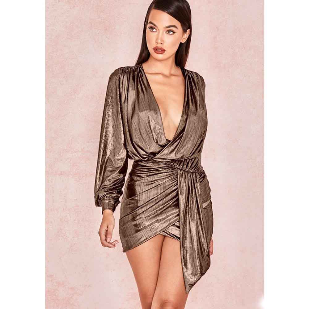 Women's Simple Sexy Silver Long Sleeve Dress