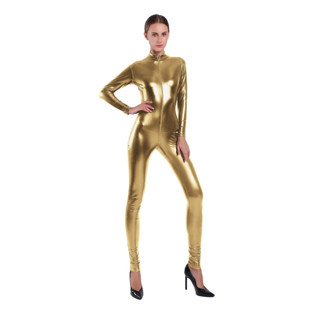 Women's Rubberized Faux Leather Shiny Bodysuit