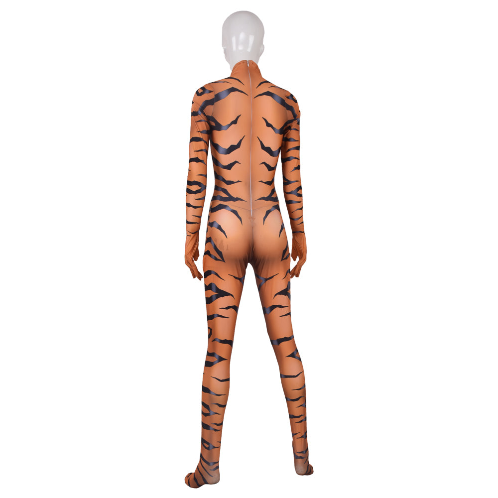 Halloween Girls Red Black Cat Cosplay Tiger Print Bodysuit