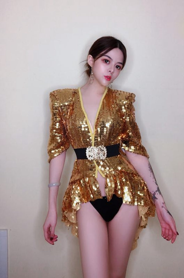 High-density Sequin Atmosphere Pad Shoulder Shiny Dovetail Dress Costume