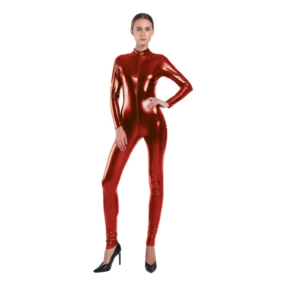 Women's Rubberized Faux Leather Shiny Bodysuit