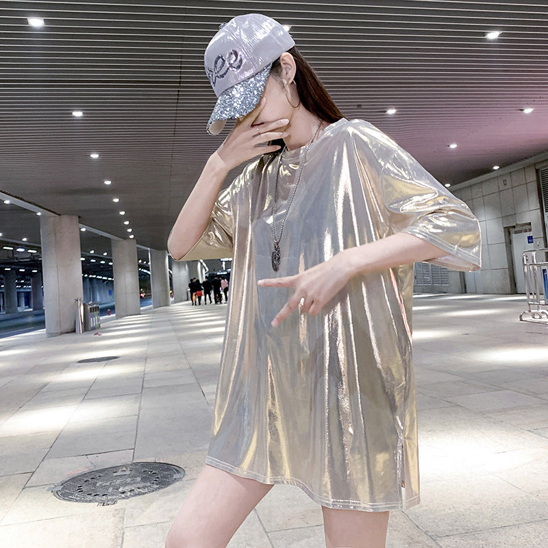 Women's Loose Mid-length Shiny Luminous Top