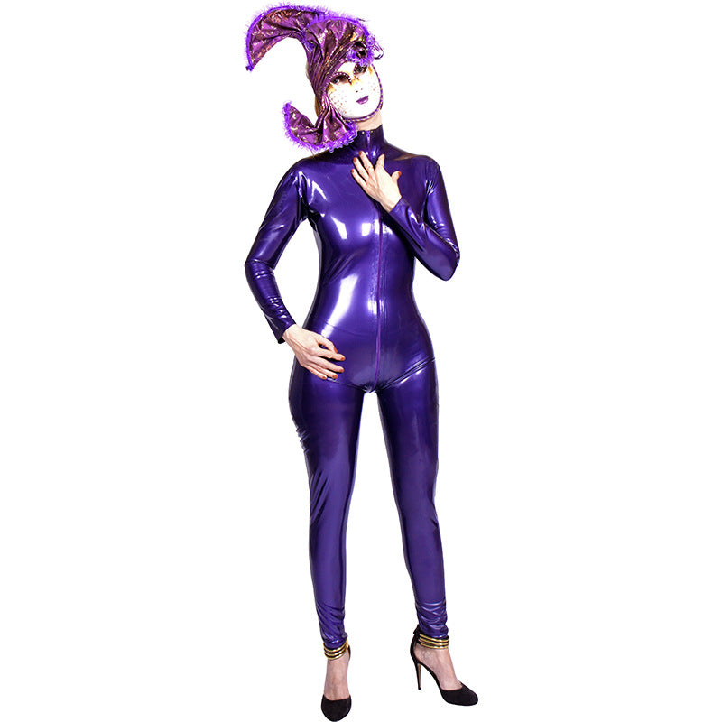 Ladies Purple Fashion Personalized Latex Bodysuit