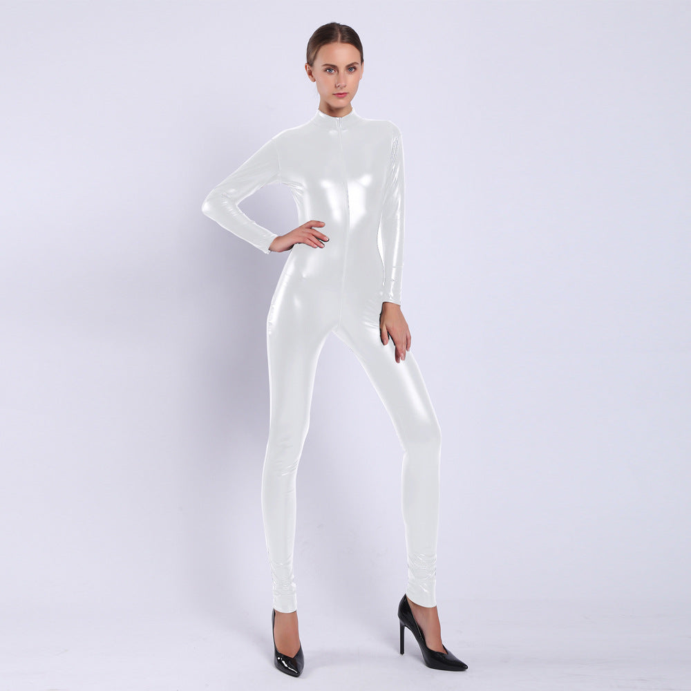 Women's Rubberized Faux Leather Shiny Bodysuit