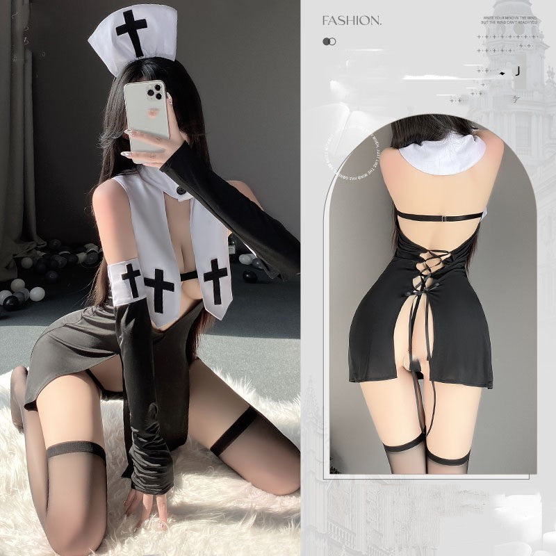 Lace-up Bandage Nun Uniform Set