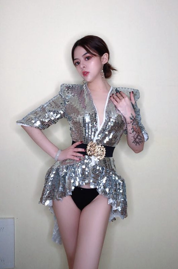 High-density Sequin Atmosphere Pad Shoulder Shiny Dovetail Dress Costume