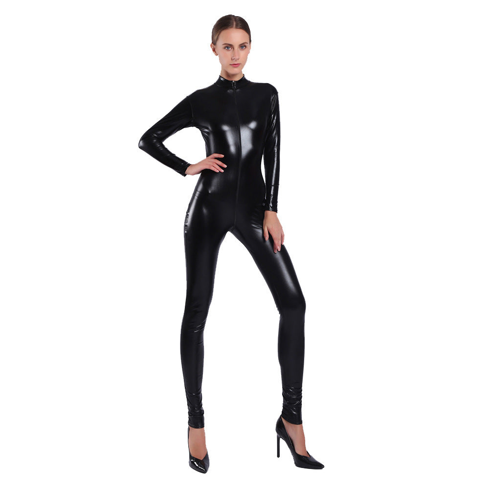 Women's Rubberized Faux Leather Shiny Bodysuit