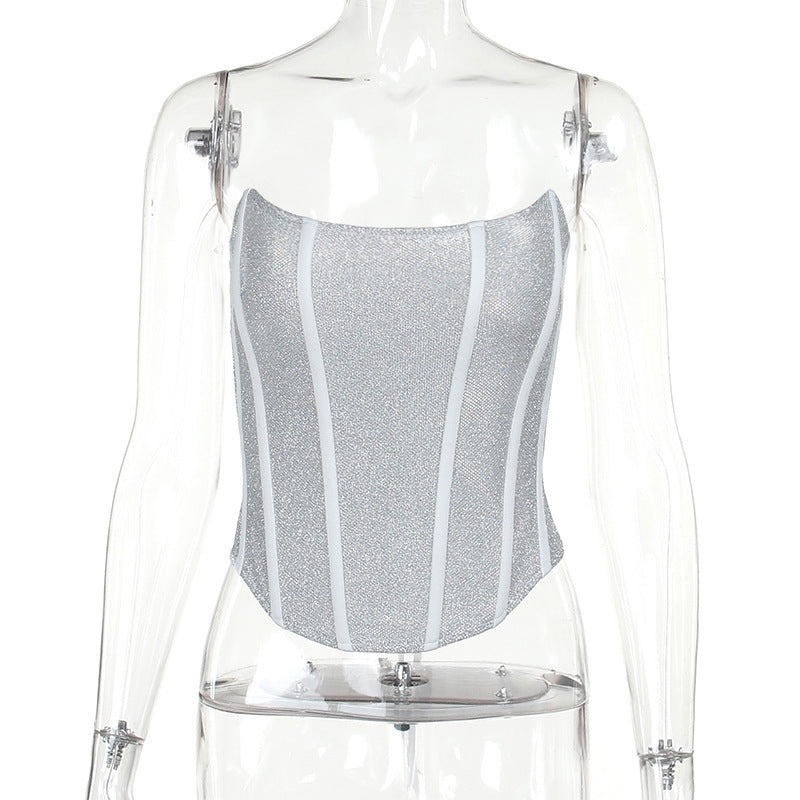 Women's Tubular Corset Tube Top Shiny Slimming Bandage Back Clothing