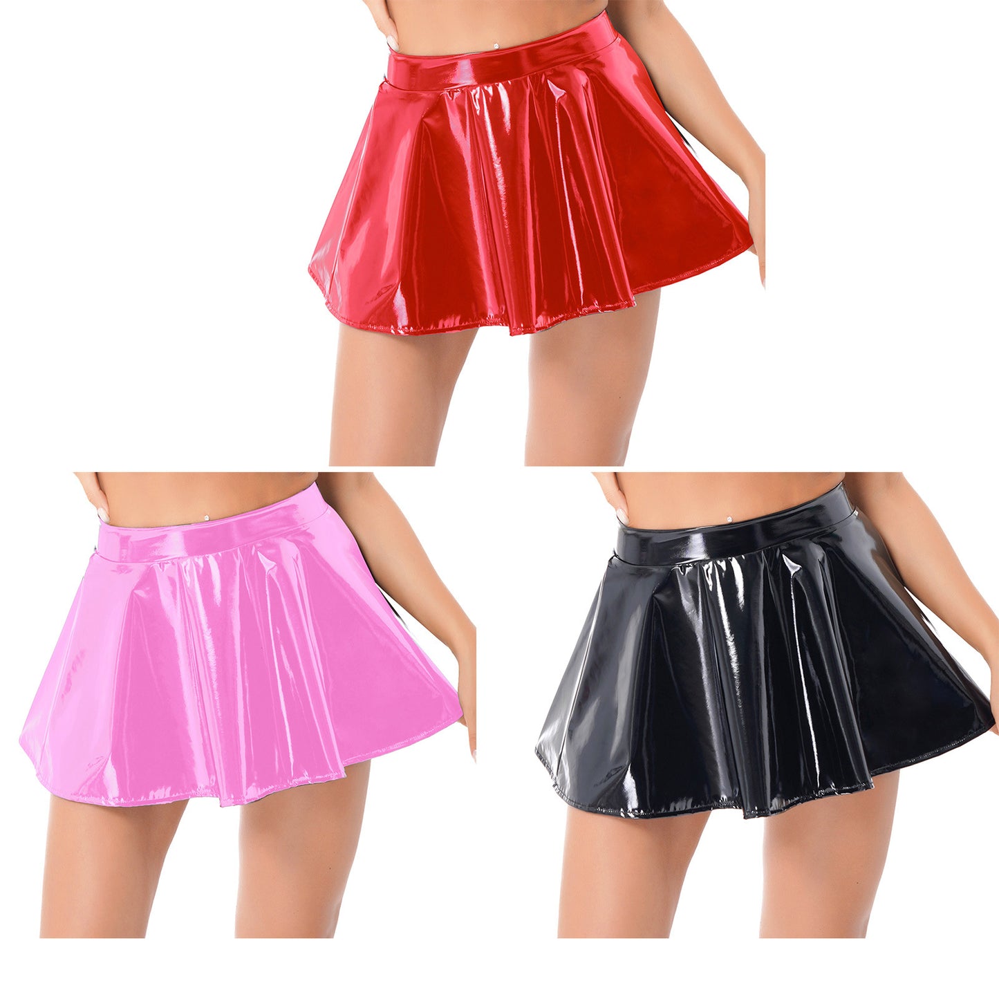 Women's Pu Faux Leather Stretch Pleated Skirt