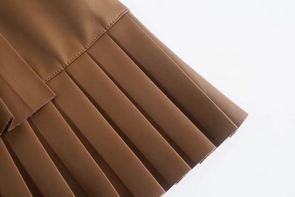 Women's PU Leather Pleated Skirt