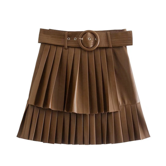 Women's PU Leather Pleated Skirt