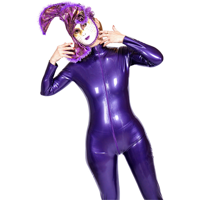 Ladies Purple Fashion Personalized Latex Bodysuit