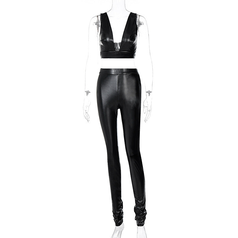 Womens Sexy Nightclub Suspender Pu Fashion Casual Suit Women