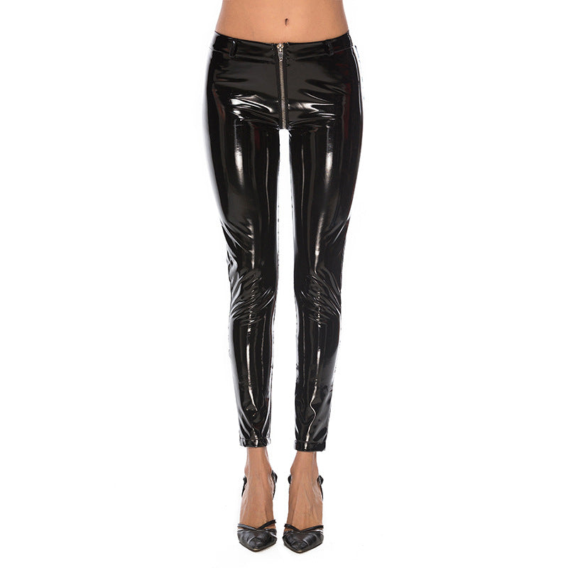 Ladies Zipper Patent Leather Leggings