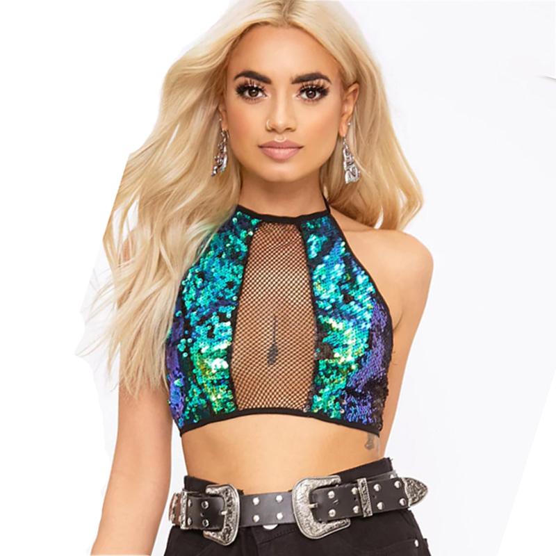 Green Sequin Sexy Crop Top