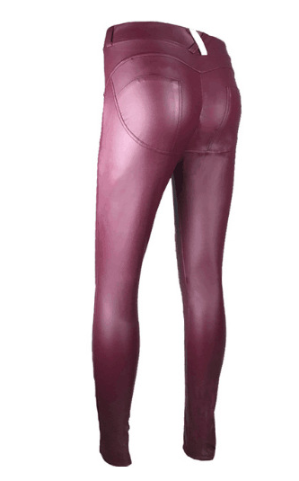 Women's Peach Hip Color High Elastic Leather Pants