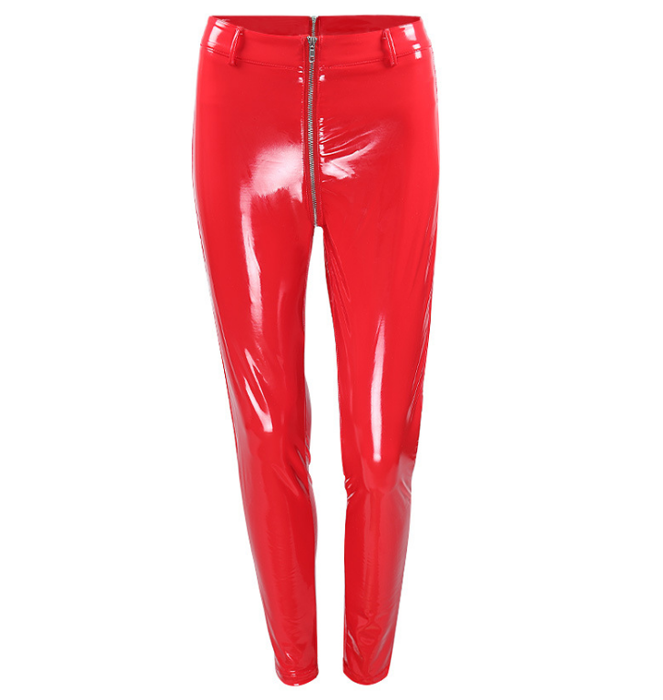 PU glossy leather pants casual leggings zipper leather pants