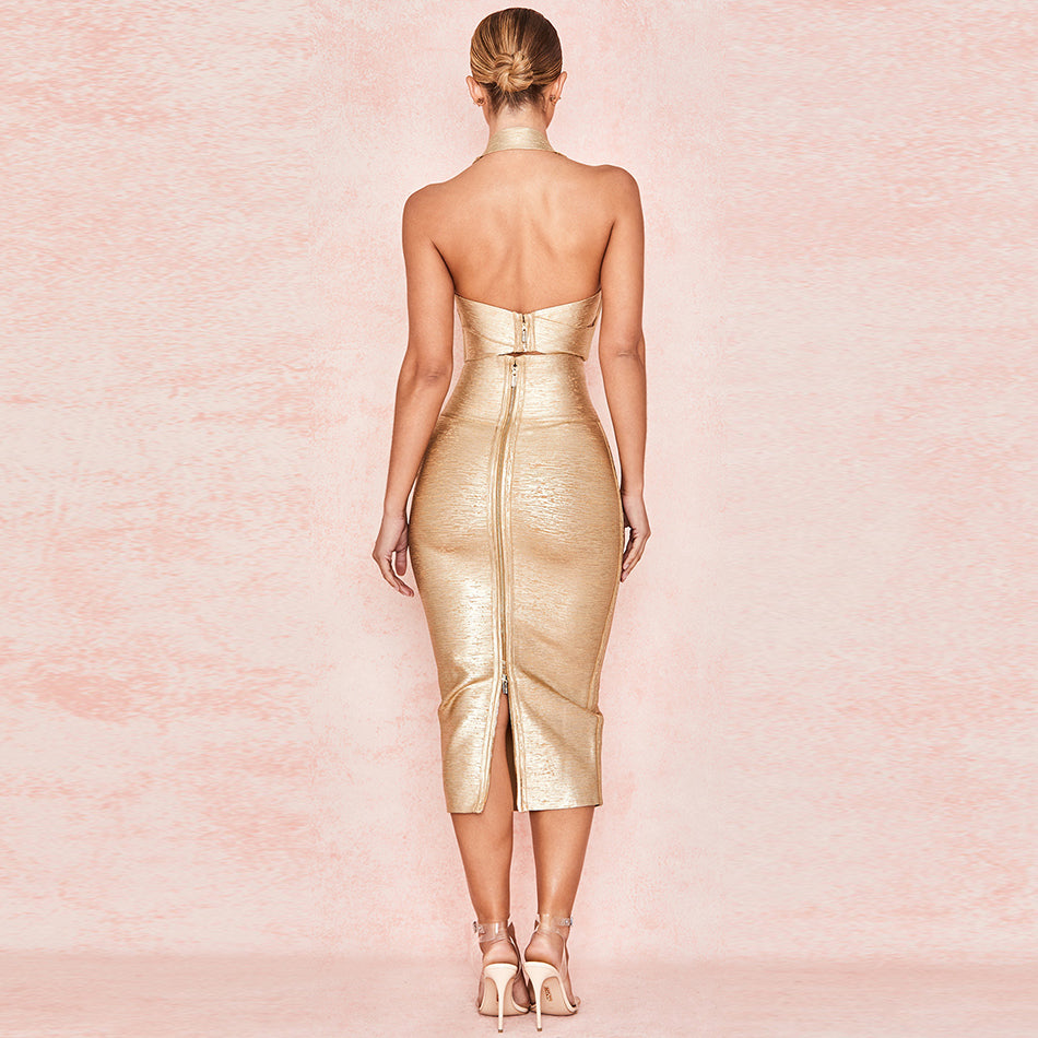 Golden nightclub celebrity party dress