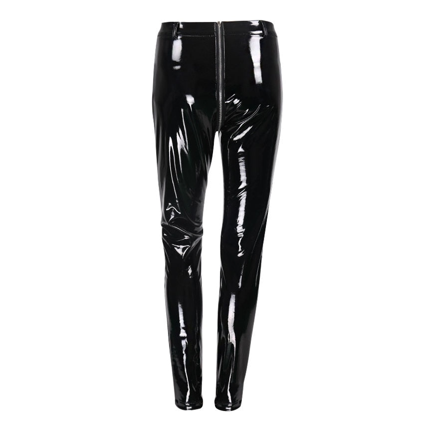 PU glossy leather pants casual leggings zipper leather pants