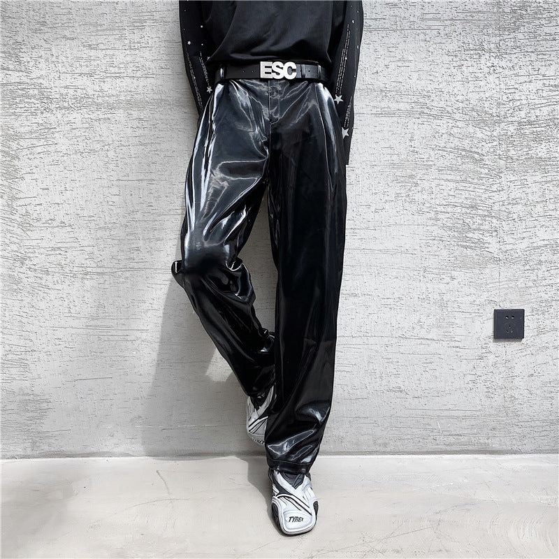 Men's Loose Shiny Patent Leather Casual Pants