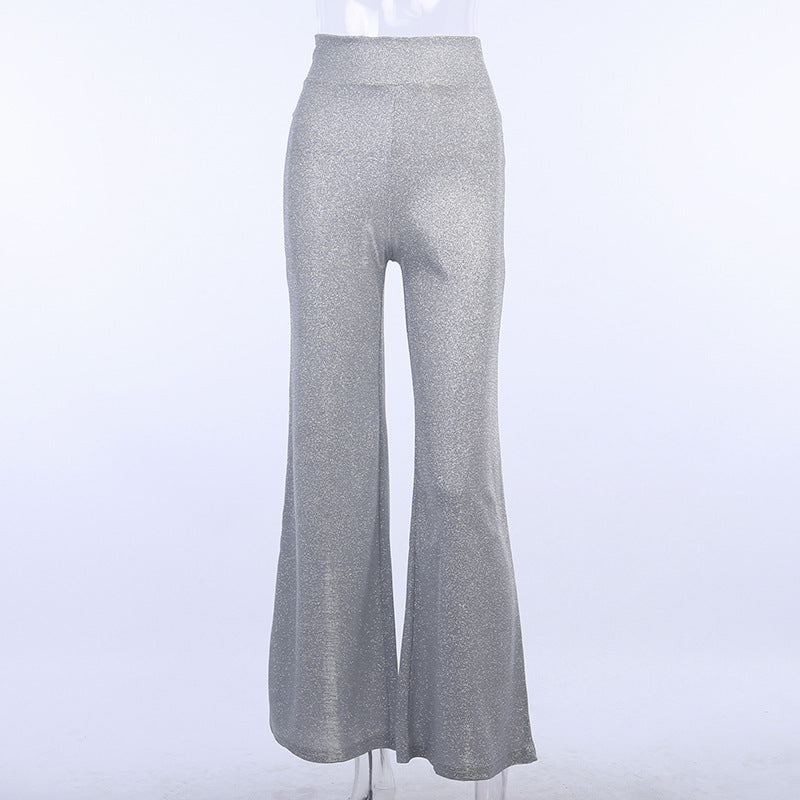 Silver shiny wide-leg pants