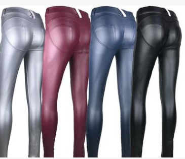 Women's Peach Hip Color High Elastic Leather Pants