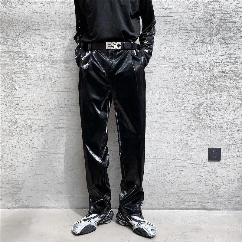 Men's Loose Shiny Patent Leather Casual Pants