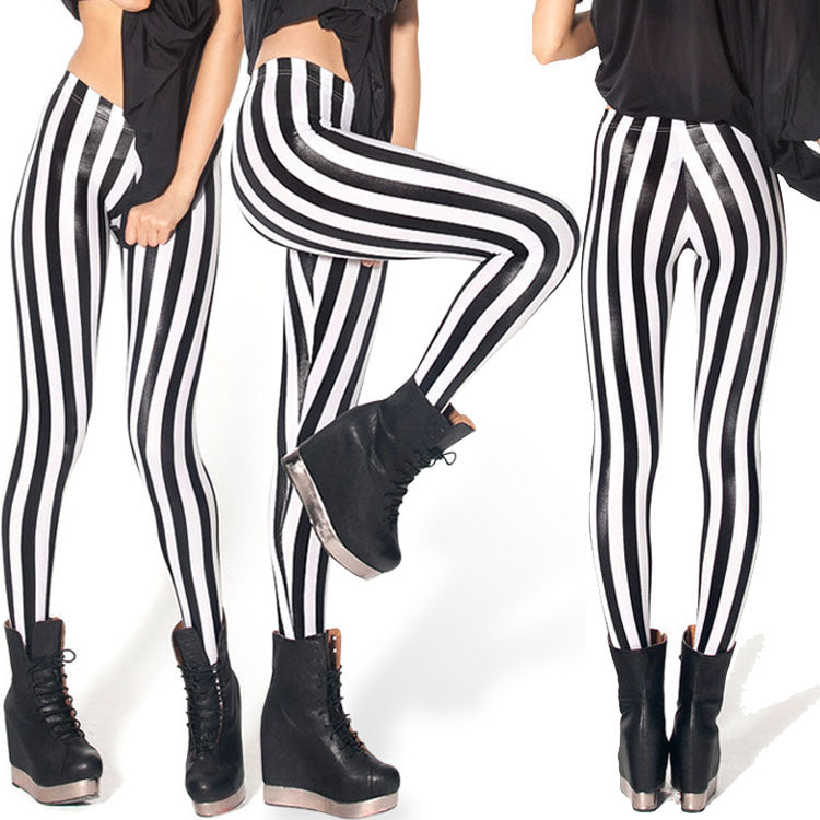 Black Rose Striped Leggings