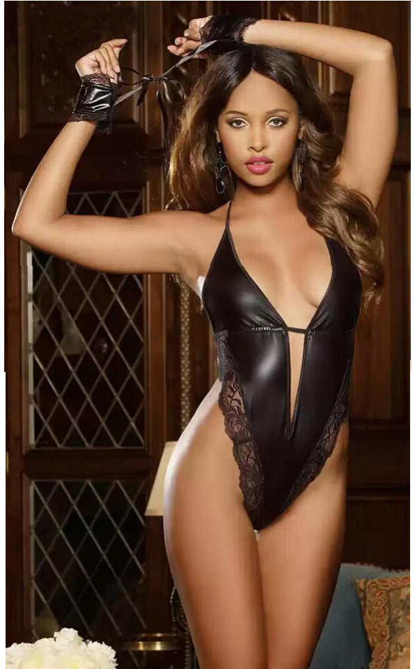 Sexy Sexy One-piece Suit Female Sexy Leather Temptation