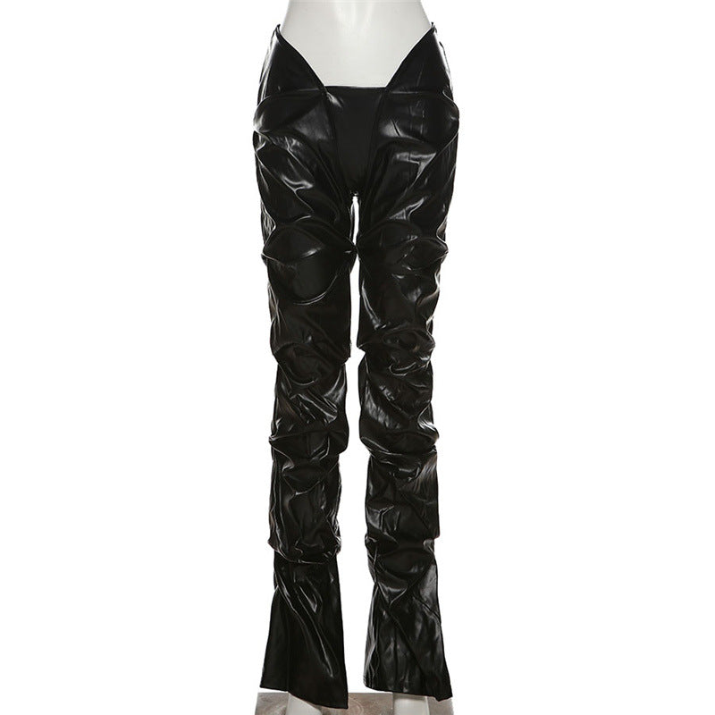 Faux Leather Sexy Low-rise Street Snap Straight Leg Casual Pants