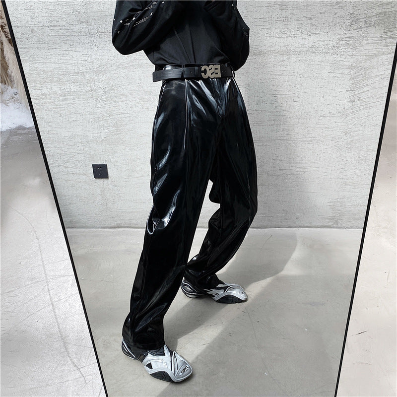 Men's Loose Shiny Patent Leather Casual Pants