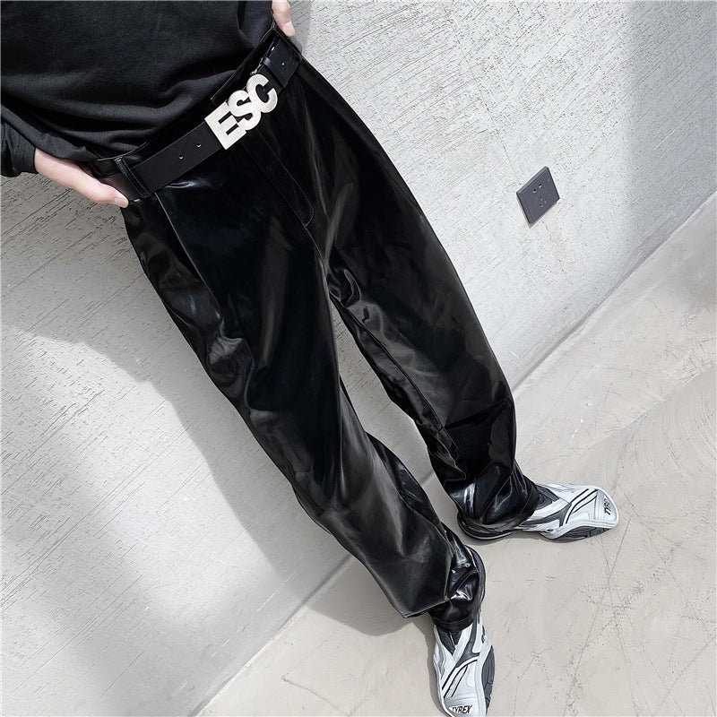 Men's Loose Shiny Patent Leather Casual Pants