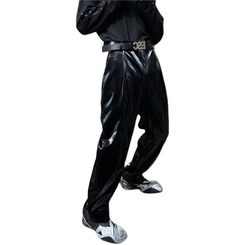 Men's Loose Shiny Patent Leather Casual Pants